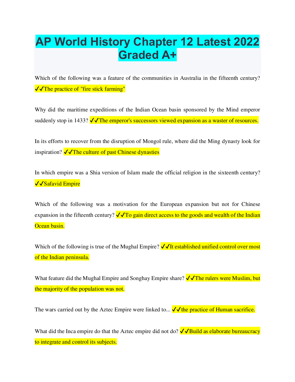Ap world history chapter 12 latest 2022 graded a+